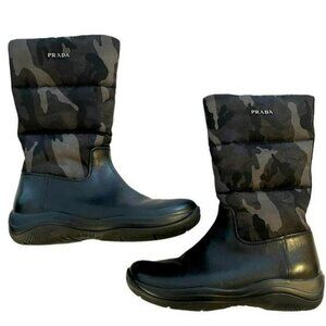 Prada Shoes Nylon Camo Leather Boots Preowned Size 28 US 11